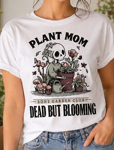  Halloween T-shirt à motif tête de mort Cadeau pour amoureux des plantes T-shirt Club du jardin d'os Maman Plante Rétro Vintage Fantasmagorique street style Col ras du cou pour Femmes Adulte