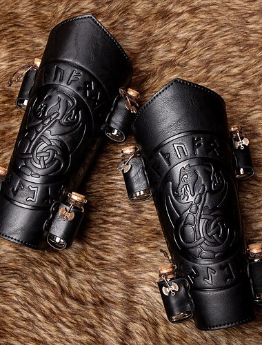  Medeltida kostymer Renässans Armskydd Bygelfästen Krigare Viking Ranger Runor Maskeradkläder Herr Keltiskt Viking Halloween Karnival Renässansmässan LARP Vuxna bracers Armskydd