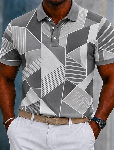  Per uomo Blocco di colori Geometrico Polo Manica Corta Magliette polo Camicie con Colletto Casual Athleisure Stampa 3D Bottoni Tessuto retato traspirante Estate Primavera Nero Viola Verde