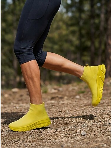  Gele hoge instapschoenen voor dames, lichtgewicht, ademende gebreide soksneakers met gedempte zool voor wandelen, reizen, de sportschool en casual dagelijks gebruik. &buitenfitness