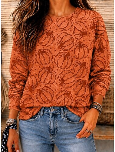  Dames Trui-sweatshirt Afdrukken Grafisch Klaver Klassiek Casual Lange mouw Strakke ronde hals Normale tops Casual Feestavondkleding Feestoutfits Wit Zwart Oranje Groen Lente Herfst