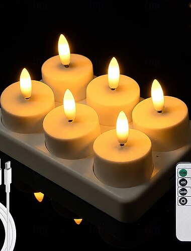  Bougies LED sans flamme rechargeables par USB, lot de 4/6/8/12, bougies électroniques à effet vacillant réaliste avec minuterie à distance &Luminosité réglable, 4 modes d'éclairage, bougies sécurisées