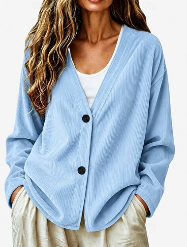  Cardigan côtelé à col en V pour femme - pull décontracté confortable à boutons sur le devant