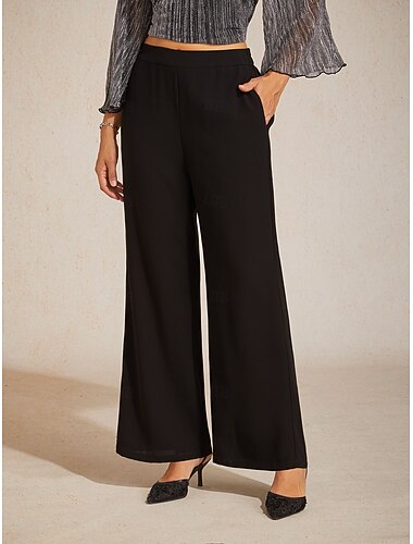  Dames Recht Elegant Volledige lengte Hoge taille Effen Zak Elastische tailleband Comfort Inelastisch Casual Dagelijks liiketoiminta Zwart Lente Herfst Winter Normale pasvorm