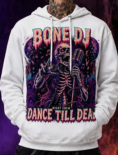  Halloween Trui met capuchon Bone DJ Skelet Gotisch Spooky Street Style Grafisch voor Voor heren Volwassenen 3D afdrukken  voor Halloween Carnaval Feest Casual / Dagelijks