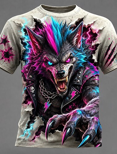  Homme Loup Garou T-shirt Manche Courte T-shirt Impression 3D Col ras du cou Chemise Sombre Occasionnel Quotidien Rue Bleu Blanche Noir Été Printemps Vêtement Tenue S M L XL 2XL 3XL
