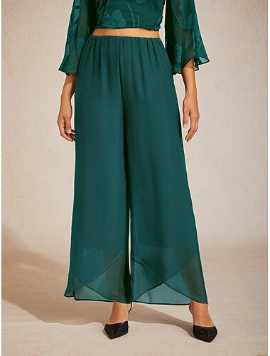  Dames Chiffon Broek met rechte pijpen Elegant Volledige lengte Medium Taille Meerlaags Elastische tailleband Inelastisch Dagelijks Werk Cocktailparty Taling Zomer Lente Herfst