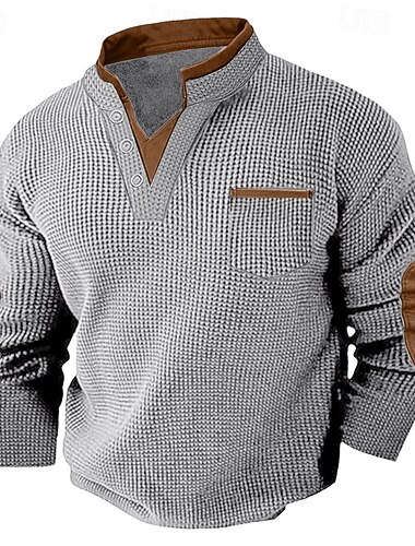  Hombre Camiseta de gofre Camisa henley gofrada Manga Larga Escote en Pico Primavera & Otoño Color sólido Moda Básico falso de dos piezas Casual Calle Deportes Negro Blanco Burdeos Camiseta superior