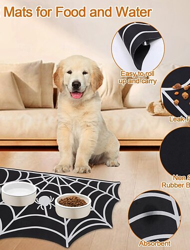  χαλάκι φαγητού και νερού για το Halloween, γοτθικό χαλάκι σίτισης κατοικίδιων ζώων σε σχήμα ιστού αράχνης για δάπεδα, αδιάβροχο, χαλάκι φαγητού για σκύλους και γάτες, υπεραπορροφητικό σουπλά