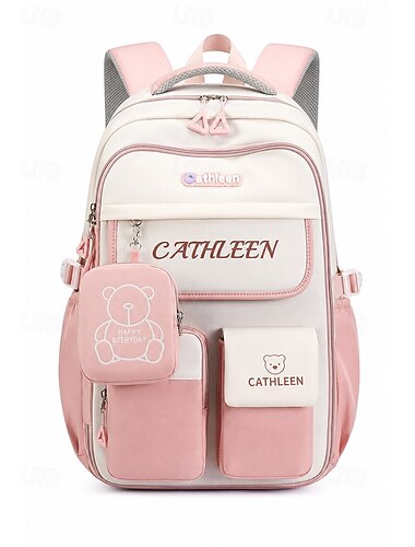  女の子用スクールバックパック、耐水性ポリエステル製ブックバッグ、トロリースリーブ付き、多ポケット大容量キッズバックパック（小学生向け）、旅行用 &新学期、複数色