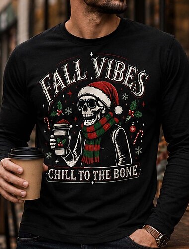  Halloween Chemise squelette T-shirt T-shirt graphique Ambiance automnale Squelette à la citrouille épicée Gothique Rétro Vintage street style Manches longues Col ras du cou pour Homme Adulte