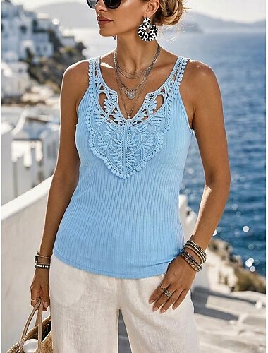  Dame Blondeskjøtetopp Camisole Tank Top Konsistens Blonde Lapper Ferie Ermeløs Avslappet Hvit Gul Rosa Himmelblå Sommer