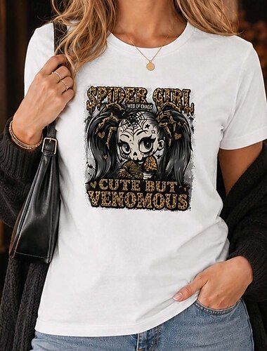  Halloween T-shirt à motif tête de mort T-shirt Fille araignée Mignon mais venimeux Gothique Fantasmagorique street style Col ras du cou pour Femmes Adulte D'autres Impressions  pour Halloween Carnaval