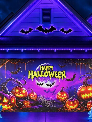  halloween garázsajtó borító fluoreszkáló boldog halloween tök garázsajtó transzparens kültéri kísértetjárta ház udvar veranda party dekoráció