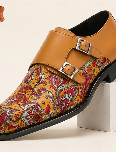  Scarpe eleganti da uomo in vera pelle con doppia fibbia e motivo floreale, scarpe formali di lusso perfette per matrimoni, lavoro, banchetti, feste e occasioni speciali.