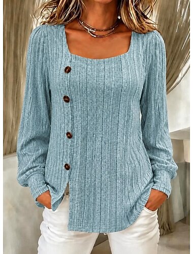  Dames T-shirt Elegant Stijlvol Casual Lange mouw Vierkante hals Lange tops Casual blauw Blozend Roze Herfst Winter