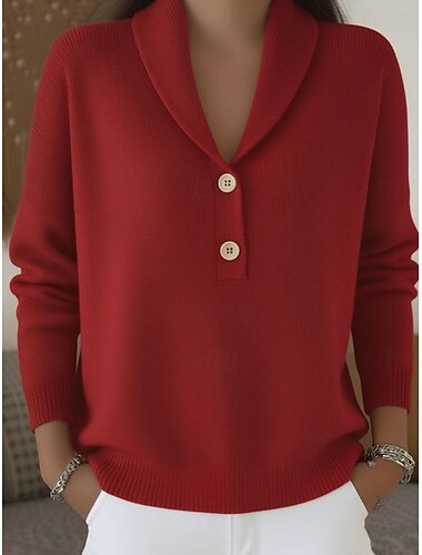  Mulheres Suéter Pulôver suéter Elegante Vintage Diário Aberto para a Lateral Botões Tricotado Manga Longa Tops regulares Tricotar Diário Casa Feriado Rosa Vermelho Outono Inverno