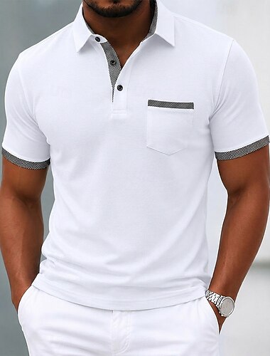  Per uomo 100% cotone Polo Casuale Affari Bavero Manica Corta Moderno Confortevole Semplice Blocco di colore Bottoni Estate Primavera Vestibilità regolare Bianco Nero Borgogna Blu marino 100% cotone