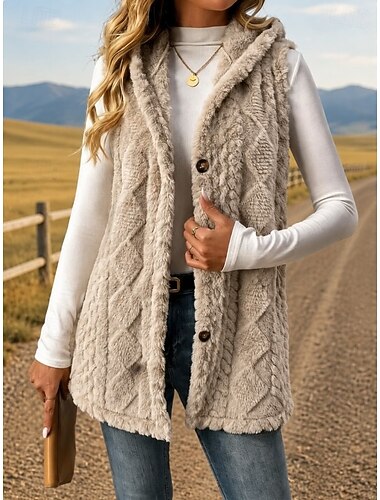  Dames Tuniek Knop Effen Bohemen Vintage Casual Mouwloos V-hals Capuchon Lange tops Casual Uitgaan blauw Khaki Zwart Blozend Roze Rood Lente Herfst Winter