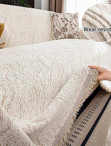  Luxuriöser, goldfarbener Chenille-Sofaüberzug mit Quastenfransen, weicher, rutschfester Sofabezug, maschinenwaschbar, haustierfreundlicher Möbelschutz für das Wohnzimmer