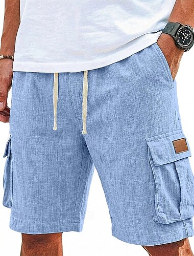  Per uomo Shorts Shorts di Lino Pantaloncini Estivi Shorts da Spiaggia Coulisse Elastico in vita Multi-tasche Semplice Comodità Traspirante Lunghezza al ginocchio Casuale Quotidiano All'aperto Vacanza