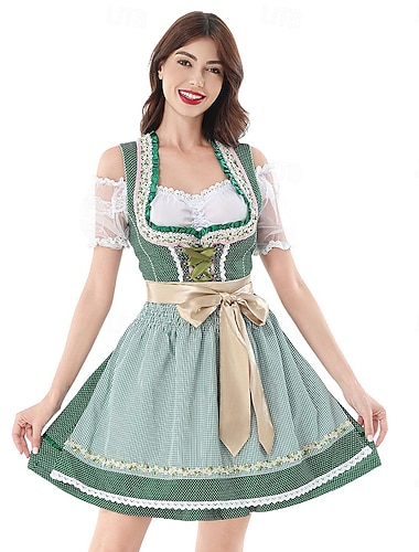  Oktoberfest Vestito Dirndl Completo Dirndl Blusa Dirndl Mini carico Senza spalline Scollo a Cuore A palloncino Cameriera Bavarese Tedesco Monaco di Baviera Prati Per donna Carnevale Festa della birra