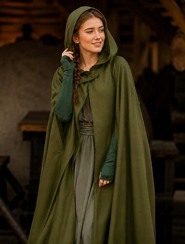  Rétro Vintage Médiéval Cape à Capuche Châles Viking Ranger Elfe Déguisement Femmes Celtique Viking Fantaisie Halloween Mascarade Fête / Soirée LARP Foire de la Renaissance Adulte Cape