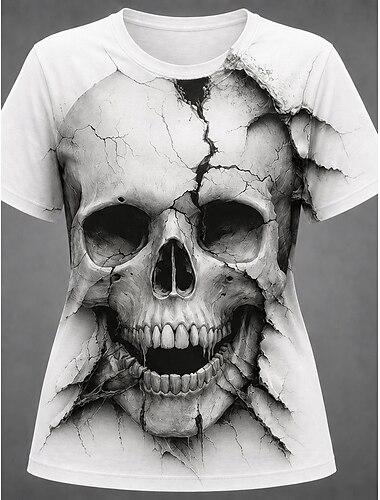  Halloween Femmes T-shirt Imprimé Graphique Crâne Halloween ancien Élégant Classique Manche Courte Col ras du cou Col rond Hauts Réguliers Occasionnel Quotidien Week-end Blanche Noir Été Printemps