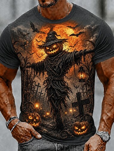  Halloween Herren Schädel Optische Täuschung T Shirt Kurzarm T-Shirt 3D-Druck Rundhalsausschnitt Hemd Übertrieben Designer Horror Club Party Straße Wasserblau Rote Orange Sommer Frühling Ganzjahres