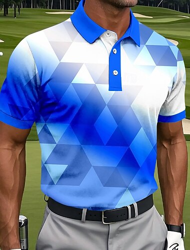  Per uomo Geometrico Golf Polo Sportivi Manica Corta Magliette polo Camicie con Colletto Casual Athleisure Stampa 3D Bottoni Primavera & Estate Blu Viola Arancione
