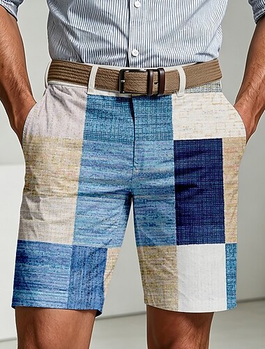  Voor heren Ruitjes Kleurblokkering korte broek Casual korte broek Golfshorts Medium Taille Zakelijk informeel Werk Golf Strandvakantie Platte shorts met 4 zakken Ontwerper Kleding