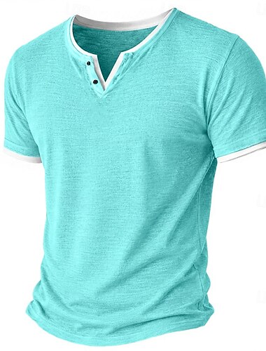  Herren T Shirt Strick-T-Shirt T-Shirt Kurzarm V Ausschnitt Sommer Einfarbig Mode Leicht Basic 2 in 1 Rein Lässig Urlaub Straße Blau Schwarz Grün Top T-Shirt für Herren