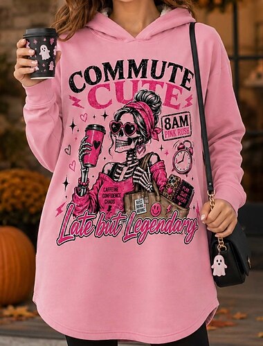  Halloween Lange hoodie Trui met capuchon Hoodie-jurk Pendelclub Skelet leuke Style Spooky Street Style voor Dames Volwassenen 3D afdrukken  voor Halloween Carnaval Feest Casual / Dagelijks