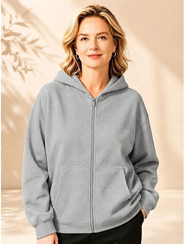 Per donna Felpe con cappuccio Con zip Semplice Casual Manica Lunga Con Cappuccio Top Regolari Casuale blu navy Nero Grigio Autunno