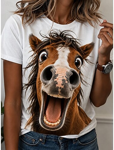  Women's T Shirt Print Graphic Animal Horse Vintage Stylish Classic Short Sleeve Crew Neck Round Neck Regular Tops Casual Daily White Apricot Summer Spring Fall Winter
