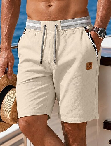  Voor heren Korte broek Linnen korte broek Zomer korte broeken Strandshorts Trekkoord Zak Elastische taille Kleurenblok Effen kleur Comfort Ademend Korte Casual Dagelijks Strand Vakantie Modieus Khaki
