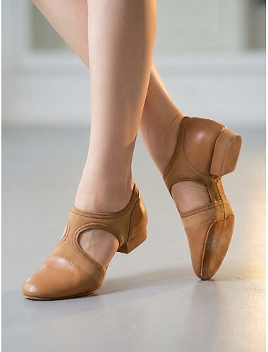  Scarpe da ballo da donna con cinturino a T e intagli, suola antiscivolo in pelle scamosciata, design laterale morbido ed elasticizzato, calzature da allenamento professionali, moderne e contemporanee