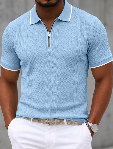 Per uomo Polo Testurizzato Casuale Streetwear Con cerniera Bavero Manica Corta Essenziale Moderno Geometrico Semplice Leggero Bottoni Estate Primavera Vestibilità regolare Blu Bianco Nero Borgogna