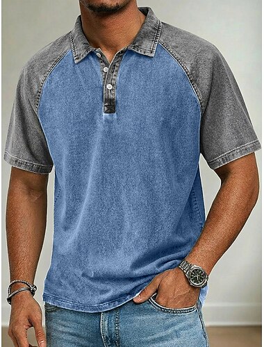  Per uomo Polo Camicia 100% cotone lavaggio acido Casuale Ferie Bavero Manica Corta Moda Essenziale Semplice Blocco di colore Vintage ▾ Estate Primavera Tutte le stagioni Vestibilità regolare Blu Nero