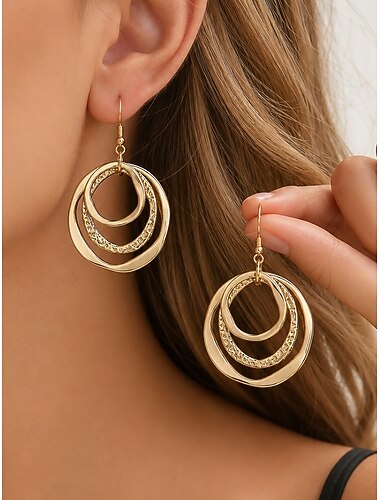  Boho-Ohrhänger für Damen mit dreifachem Kreisdesign, mehrlagige Creolen aus einer Legierung in Gold-, Silber- und Roségoldtönen, leichter Statement-Schmuck für Urlaub, Party und Reisen