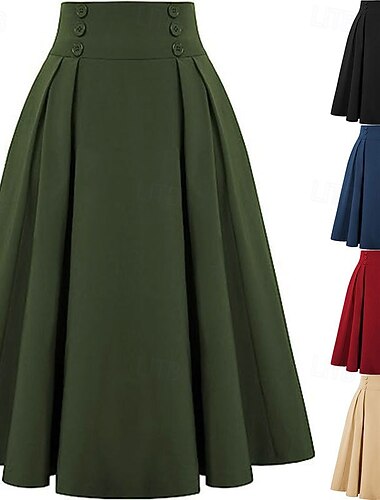 レトリ／ヴィンテージ 1950年代風 ロカビリー ロング丈 スイングスカート 純色 仮装 女性用 マスカレード カジュアル デイリーウェア ティーパーティー 成人 スカート