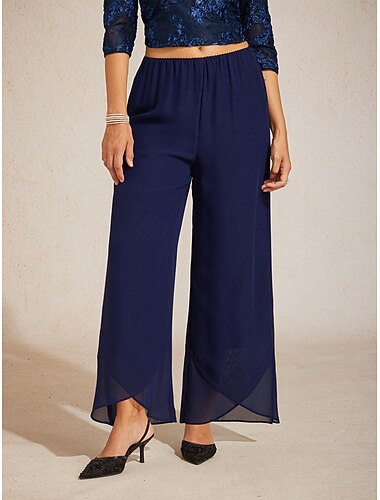  Dames Chiffon Pakken Broek met rechte pijpen Elegant Volledige lengte Medium Taille Effen Elastische tailleband Inelastisch Dagelijks liiketoiminta Werk Marineblauw Zomer Lente Herfst Ruim Passend