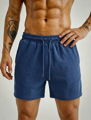  Herre Shorts Casual shorts Corduroy shorts Snorer Lomme Elastisk midje عادي Komfort Pustende Knelengde utendørs Strand Feriereise Ferie Mote Blå Kakifarget Mikroelastisk
