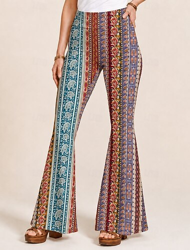  Retro vintage Hippie Jaren '70 Lange Lengte Gozer Funk Bell Bottom broek Hippie Schijf Opdrukken Wijd uitlopend Kostuum Dames Halloween Carnaval muziekfestival Alledaagse kleding Volwassenen Broeken