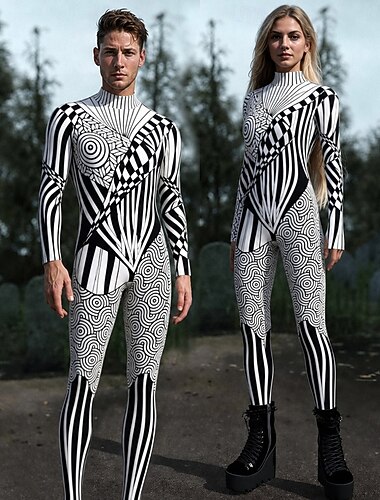  Body Disfraz de mono Abstracto Estampado Delirio Todo Traje para Festival de Música Víspera de Todos los Santos Carnaval Niños Adulto