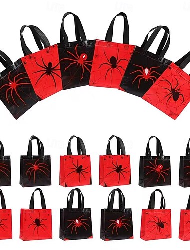  Sachets à friandises d'Halloween, lot de 12 sachets cadeaux araignée avec imprimé toile d'araignée noire et rouge, sachets à bonbons pour la chasse aux bonbons, articles de fête d'Halloween et sachets