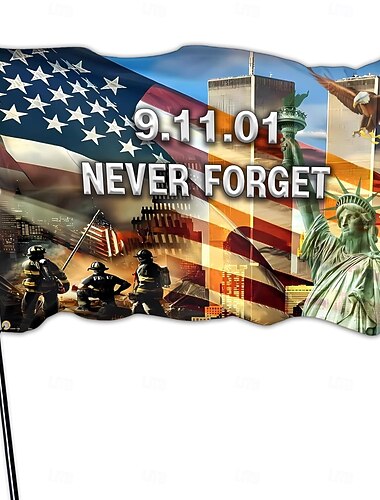  Drapeau commémoratif du 11 septembre (911-911) - 91 x 152 cm (3 x 5 pi) - Polyester - Décoration extérieure - Drapeau en hommage à la Statue de la Liberté - Drapeau commémoratif américain - Décoration