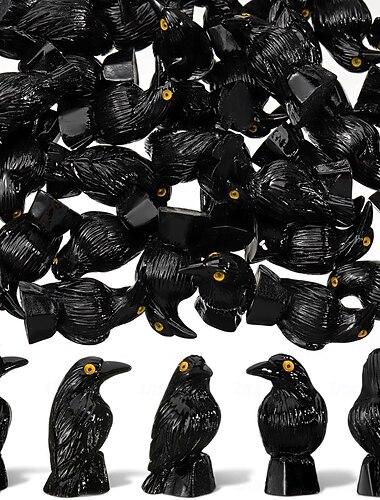  Lot de 50 mini-figurines de corbeaux en résine pour Halloween, statues réalistes d'oiseaux noirs, sculptures gothiques, décorations d'Halloween pour la maison, le jardin ou le porche, ornements