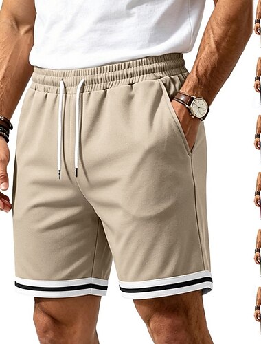  Herren Sweat-Shorts Shorts Sommershorts Freizeitshorts Kordelzug Tasche Elastischer Bund Gestreift Atmungsaktiv Kurz Täglich Outdoor Streetwear Sport Streetwear Khaki Schwarz Mikroelastisch