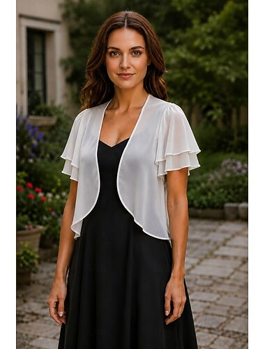  Wrap elegante da donna con protezione solare maniche corte in chiffon con colore puro per matrimoni estivi